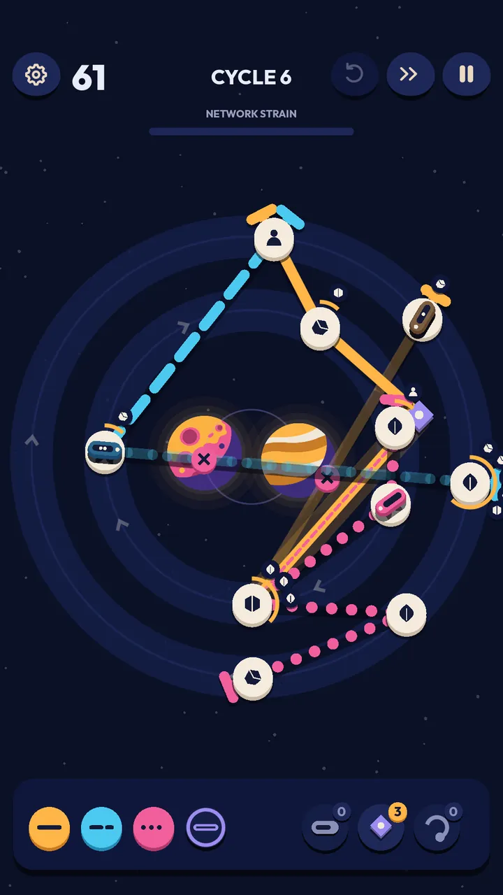 Lines threading between two planets on the Binary map